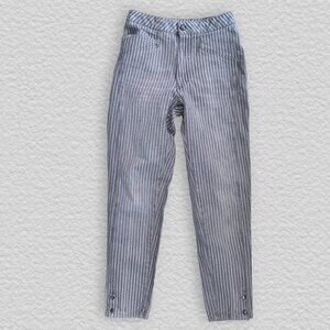 80s Vintage SASSON Gray Stripe High Waist Tapered Leg Denim Jeans Womens Pants